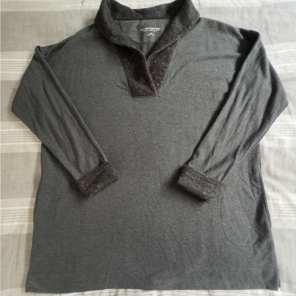 Soft Surroundings shawl collar sweater knit tunic gray size large